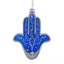 Load image into Gallery viewer, Glass Hanukkah Hamsa Hand Ornament