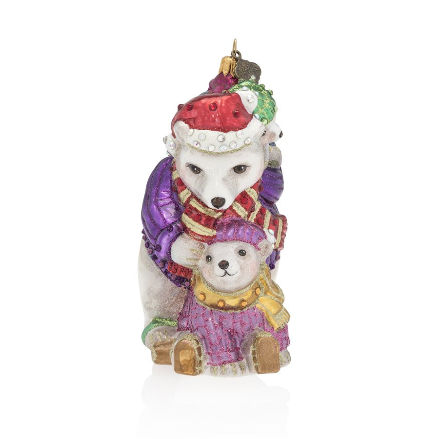 Jay Strongwater Mother and Baby Skating Polar Bears Glass Ornament