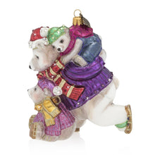 Load image into Gallery viewer, Jay Strongwater Mother and Baby Skating Polar Bears Glass Ornament