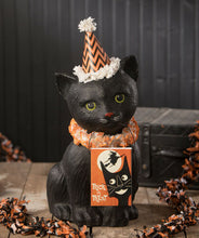 Load image into Gallery viewer, Black Cat Standing Figurine w/Party Hat.