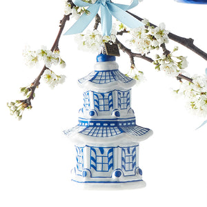 Pagoda Delft Glass Christmas Ornament