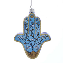 Load image into Gallery viewer, Glass Hanukkah Hamsa Hand Ornament

