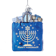 Load image into Gallery viewer, Happy Hanukkah Gift Bag Glass Ornament

