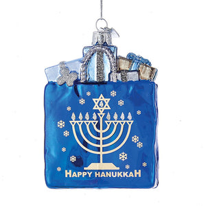 Happy Hanukkah Gift Bag Glass Ornament