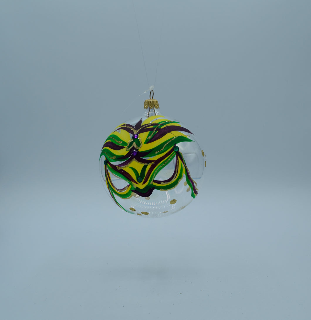 New Orleans Mardi Gras Mask Round Glass Ornament