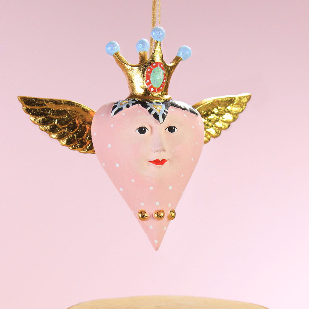 Patience Brewster Pink Heart & Wings Mini Ornament