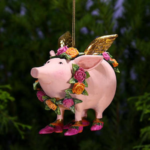 Patience Brewster Rose Flying Pig Ornament