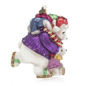 Jay Strongwater Mother and Baby Skating Polar Bears Glass Ornament