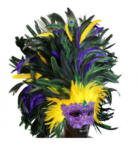 Masquerade Mardi Gras venetian party mask with feather