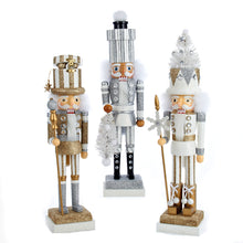 Load image into Gallery viewer, 18&quot; White Tree, Silver and Gold Package Hat Nutcrackers, 3 Assorted
