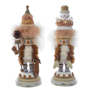 15" Natural Christmas Tree and Snowman Hat Nutcrackers, 2 Assorted