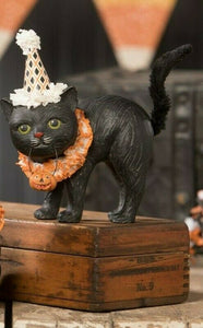 Black Cat Standing Figurine w/Party Hat.