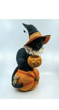 Load image into Gallery viewer, Black Cat Witch on pumpkin
